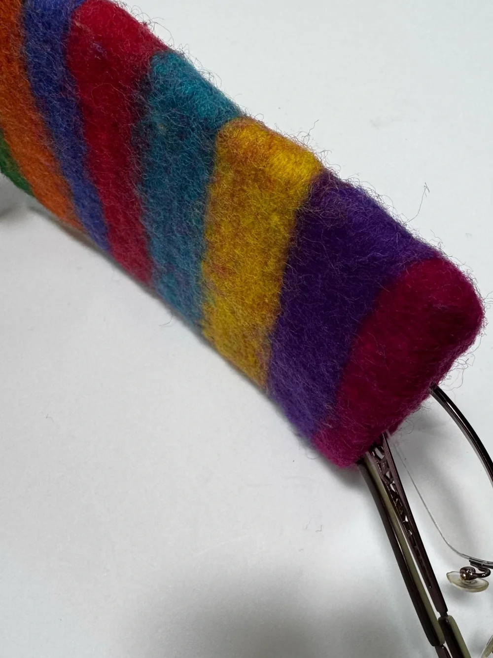 Handmade Glass Case Phone Pen Protector Wool Colorful Striped Rainbow Storage